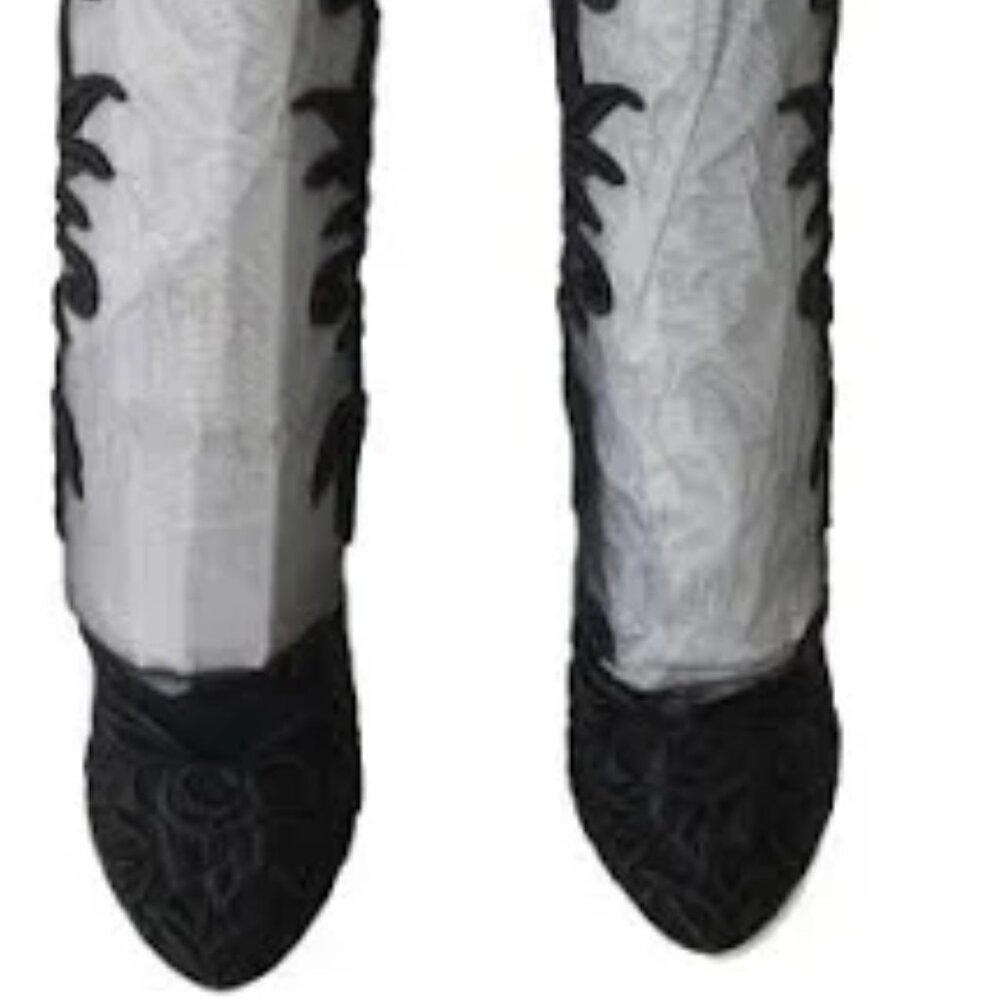 DG BLACK FLORAL EMBROIDERED SOCKS BOOTS